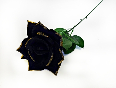 Одиночная чёрная роза с золотом 